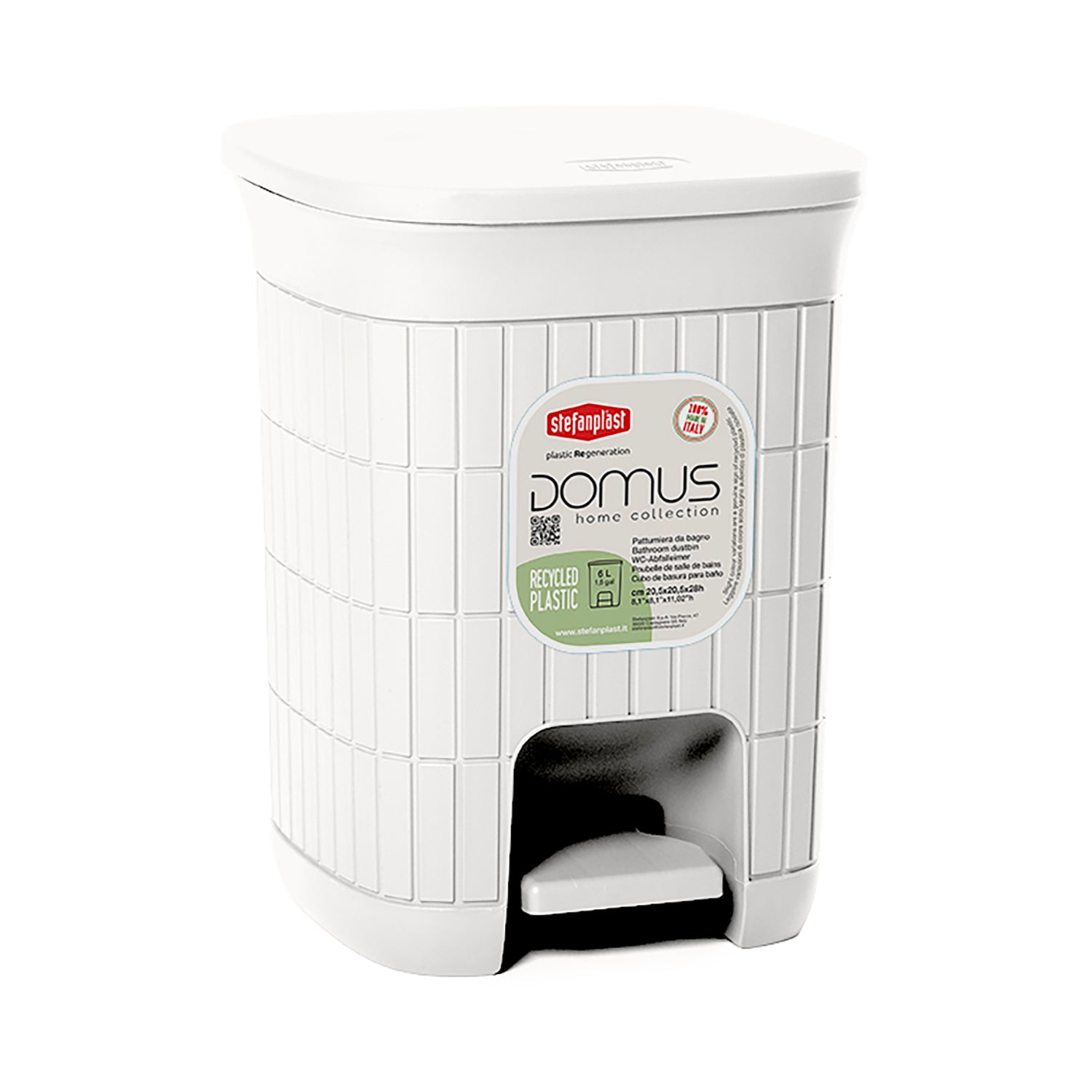 STEFANPLAST - Pattumiera con pedale Linea Domus Bianca 6 litri - h28x20,5x20,5 cm